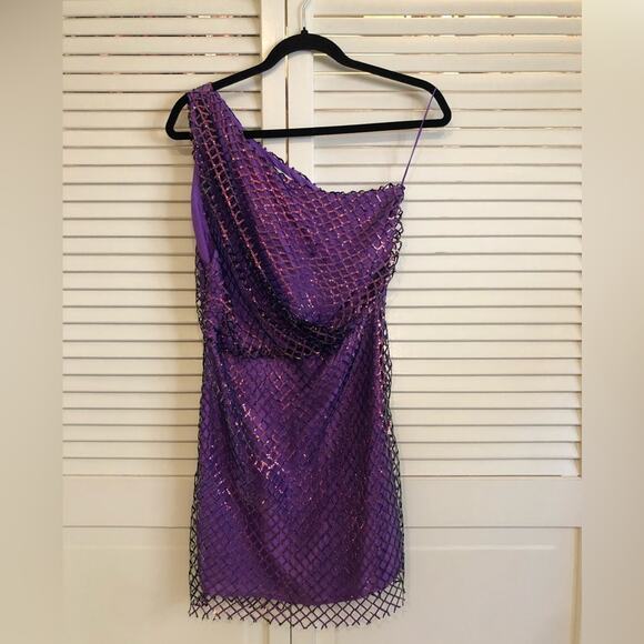 Michelle Mason Purple Sequin One Shoulder Mini Dress - Picture 3 of 5
